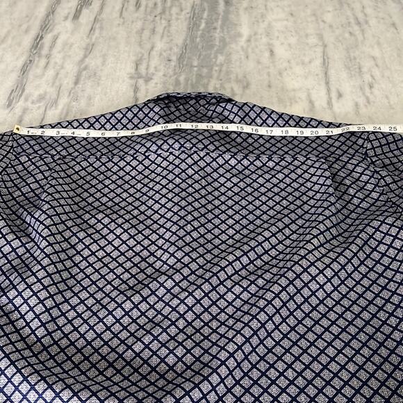 Robert Stock Mens L Blue/Navy Patterned Check Button Front Shirt - Picture 10 of 10